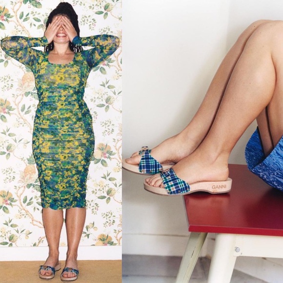 GANNI x Dr. Scholl’s Wooden Clog Sandals in Blue Iris Size 9 New in Box - Picture 2 of 14